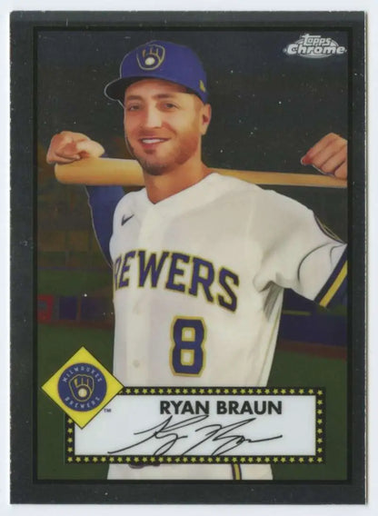 Baseball trading card of Ryan Braun in jersey number 8 from Topps Chrome Platinum Anniversary