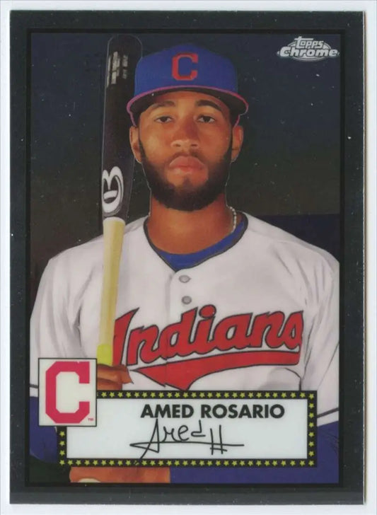 Amed Rosario Cleveland Indians baseball card in white uniform and blue cap