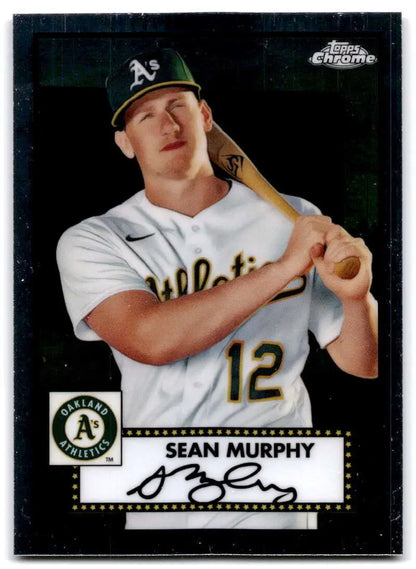 Baseball trading card of Sean Murphy in white uniform, Topps Chrome Platinum Anniversary