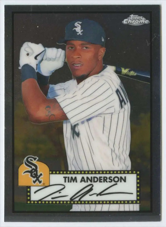 Tim Anderson Chicago White Sox baseball card in pinstriped uniform and navy cap