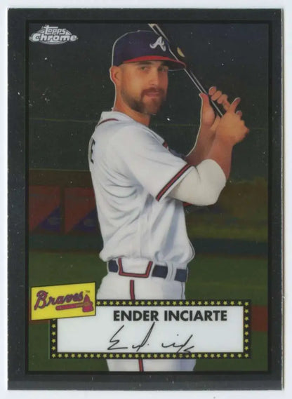 Baseball card of Ender Inciarte in pitching stance, Topps Chrome Platinum Anniversary