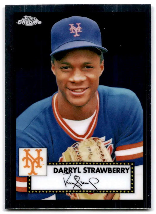 Darryl Strawberry in blue New York Mets uniform on 2021 Topps Chrome Platinum card