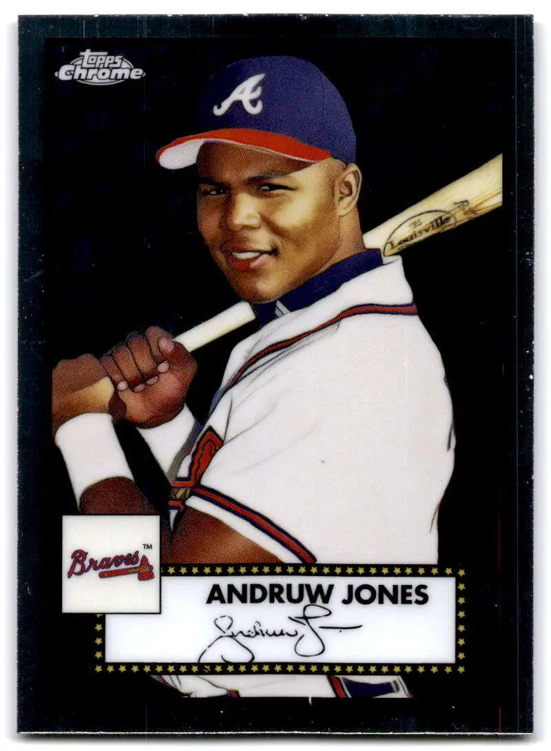 2021 Topps Chrome Platinum Andruw Jones Atlanta Braves Baseball Card with bat
