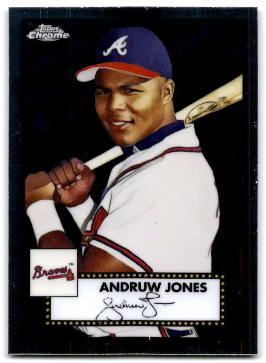 2021 Topps Chrome Platinum Andruw Jones Atlanta Braves Baseball Card with bat