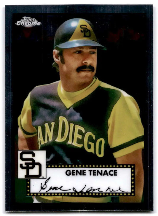 Baseball card of Gene Tenace in 1970s San Diego Padres uniform from Platinum Anniversary