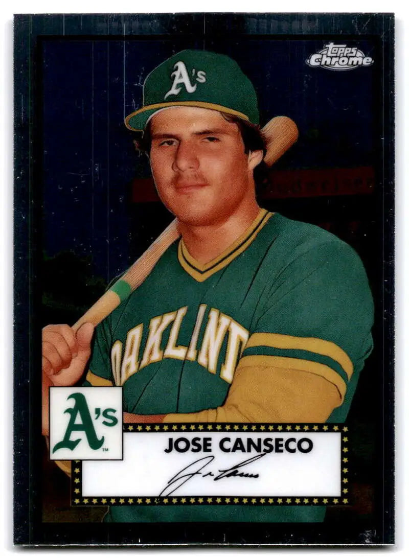 Oakland Athletics player in green and gold uniform on 2021 Topps Chrome Platinum Anniversary card