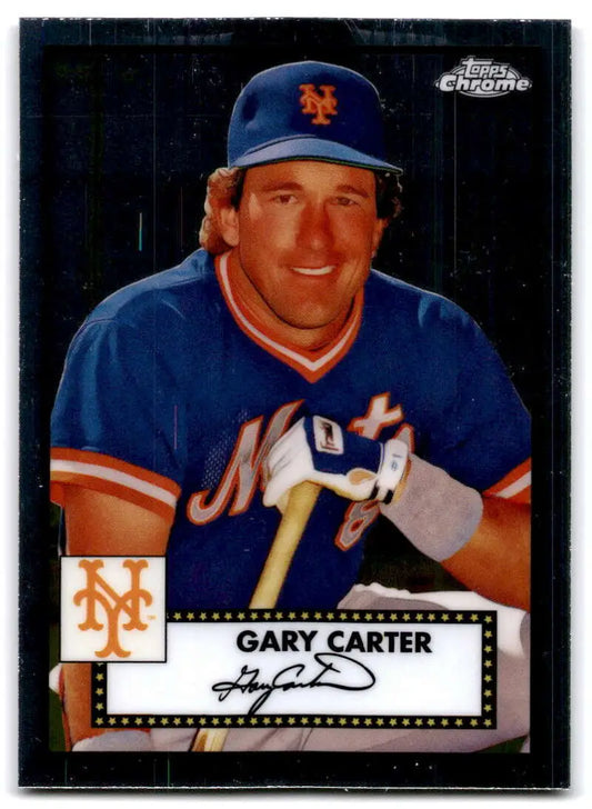 Gary Carter holding a bat on 2021 Topps Chrome Platinum Anniversary baseball card