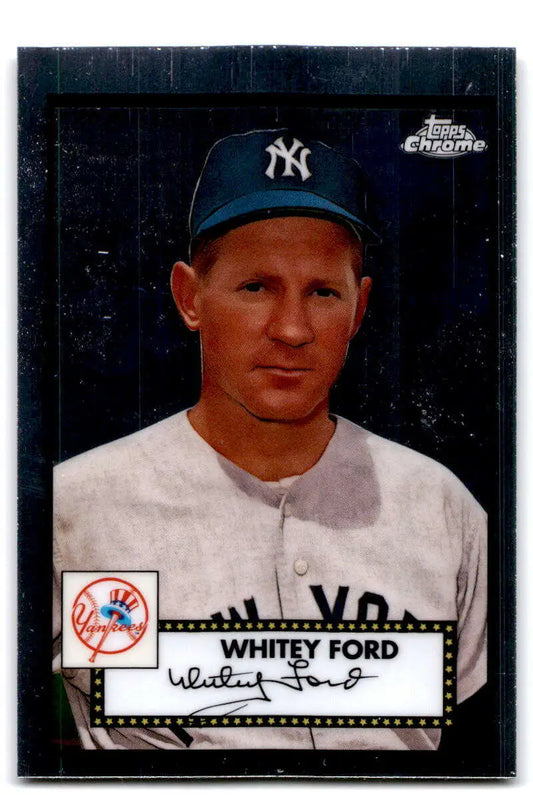 Vintage New York Yankees Baseball Card featuring Whitey Ford in home uniform and cap