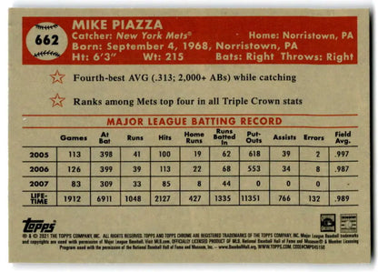 Mike Piazza batting statistics 2003-2006 on 2021 Topps Chrome Platinum Anniversary card