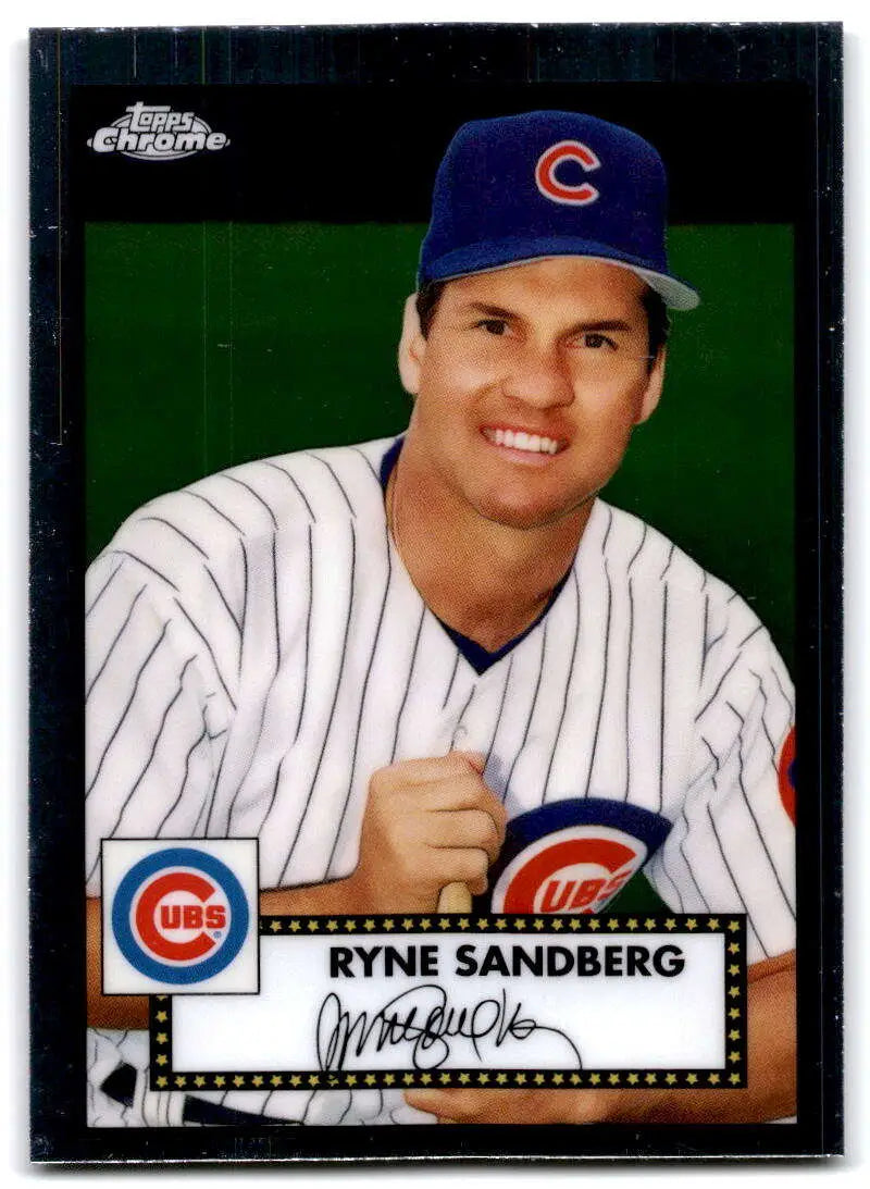Chicago Cubs Ryne Sandberg Topps Chrome Platinum Anniversary baseball card in pinstripes