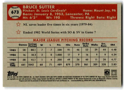 Baseball card featuring Bruce Sutter stats for St. Louis Cardinals pitching career