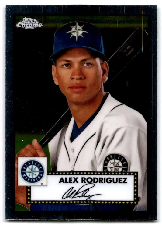 Baseball trading card of Alex Rodriguez in Seattle Mariners uniform from Topps Chrome Platinum