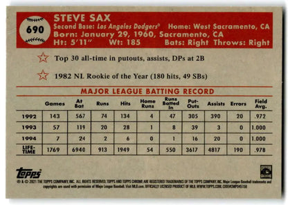 Steve Sax baseball card featuring Major League batting stats 1992-1993 Topps Chrome Platinum