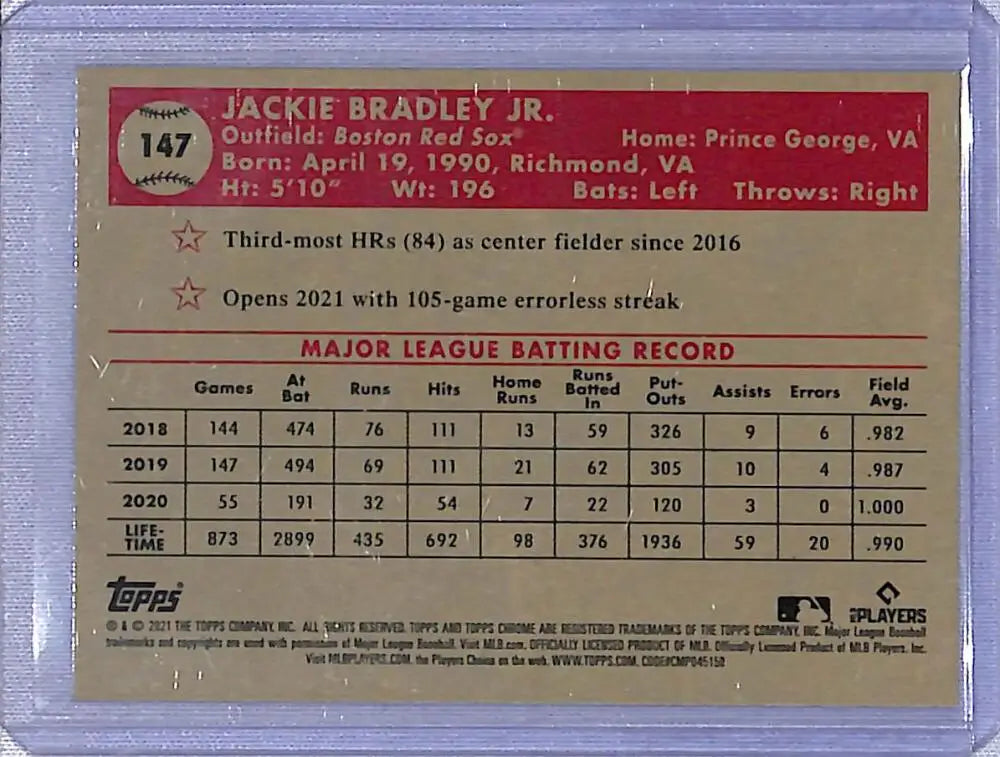 Jackie Bradley Jr. 2021 Topps Chrome Platinum Anniversary Black White Mini Diamonds card