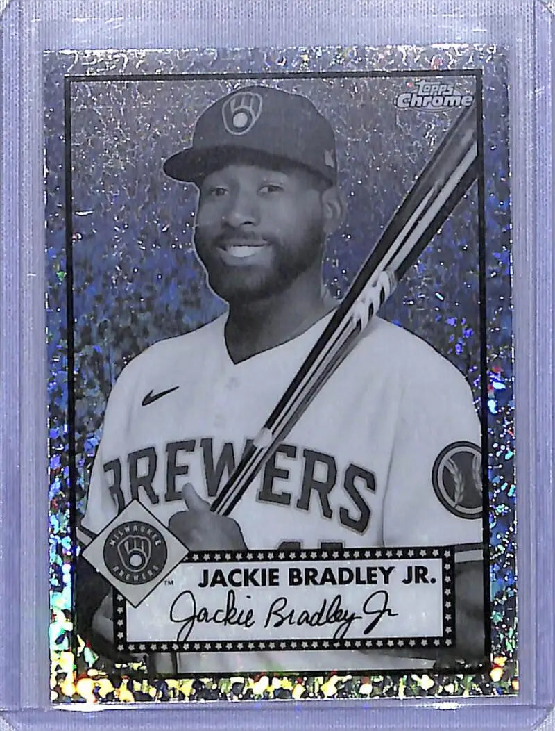 Jackie Bradley Jr. baseball card from 2021 Topps Chrome black white mini diamonds set