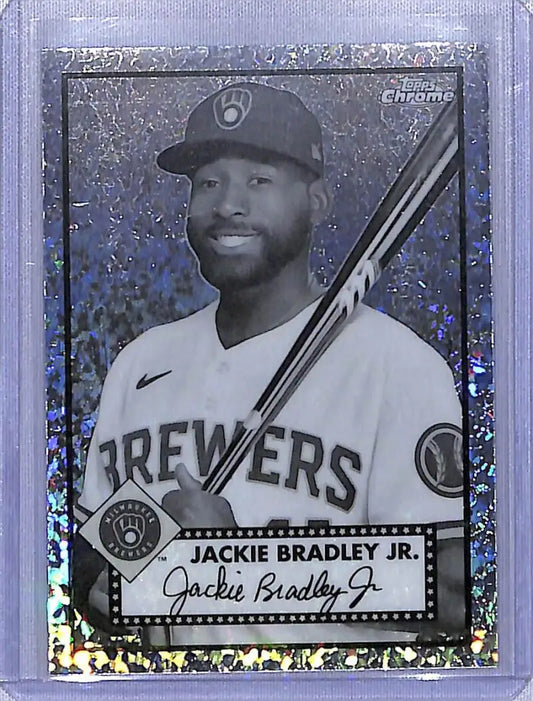 Jackie Bradley Jr. baseball card from 2021 Topps Chrome black white mini diamonds set