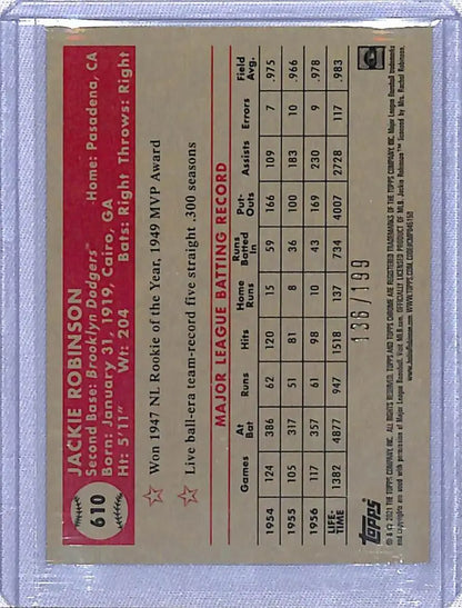 Jackie Robinson 2021 Topps Chrome Platinum mini diamonds baseball card with stats