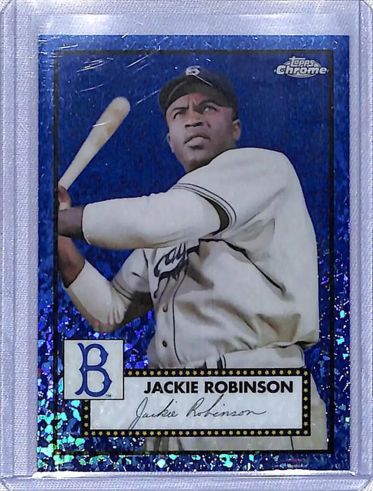 Jackie Robinson 2021 Topps Chrome Platinum mini diamonds baseball card in white uniform