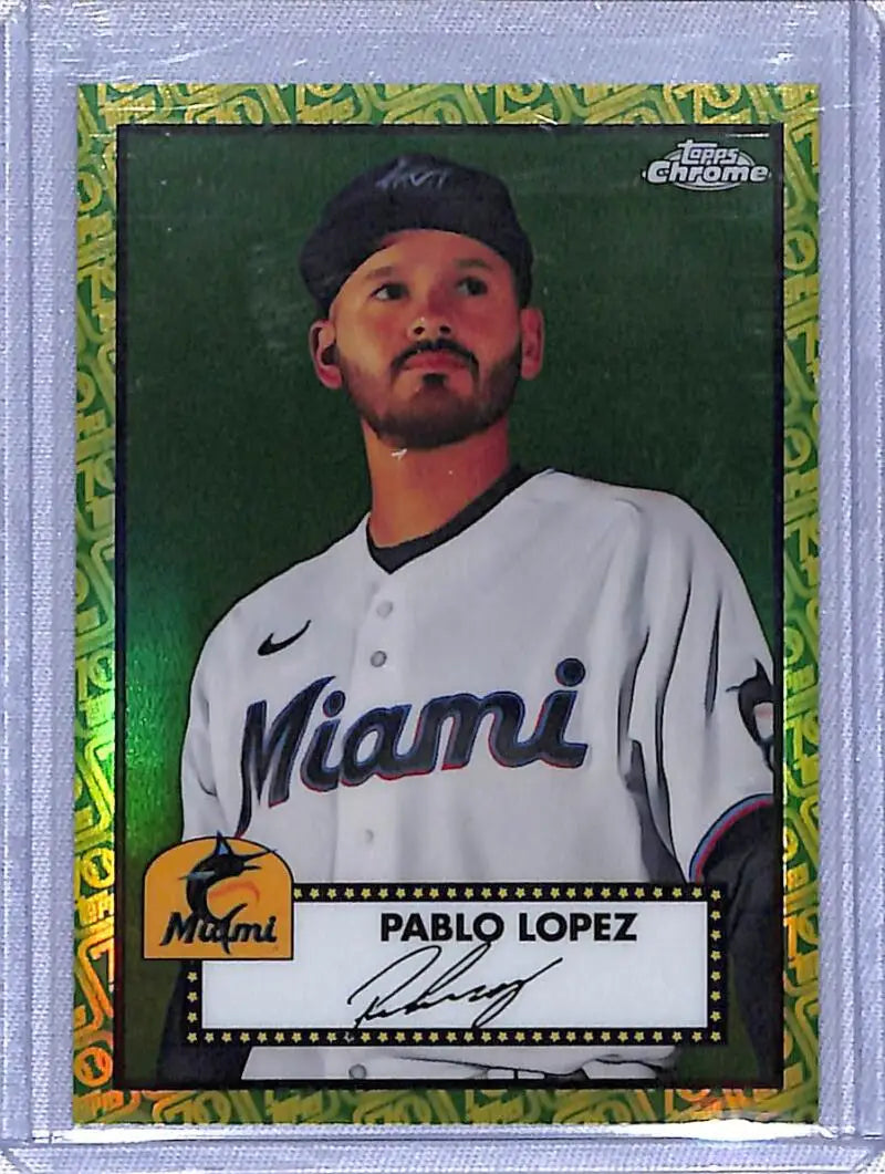Topps Chrome Miami Marlins baseball card of Pablo Lopez, 2021 Anniversary Refractor