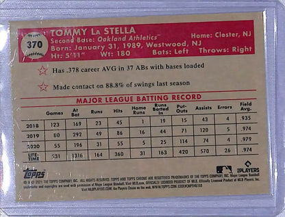 Tommy La Stella baseball card 2021 Topps Chrome Platinum Anniversary Refractor Prism