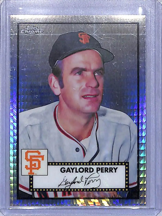 Gaylord Perry baseball card in 2021 Topps Chrome Platinum Anniversary Refractor Prism