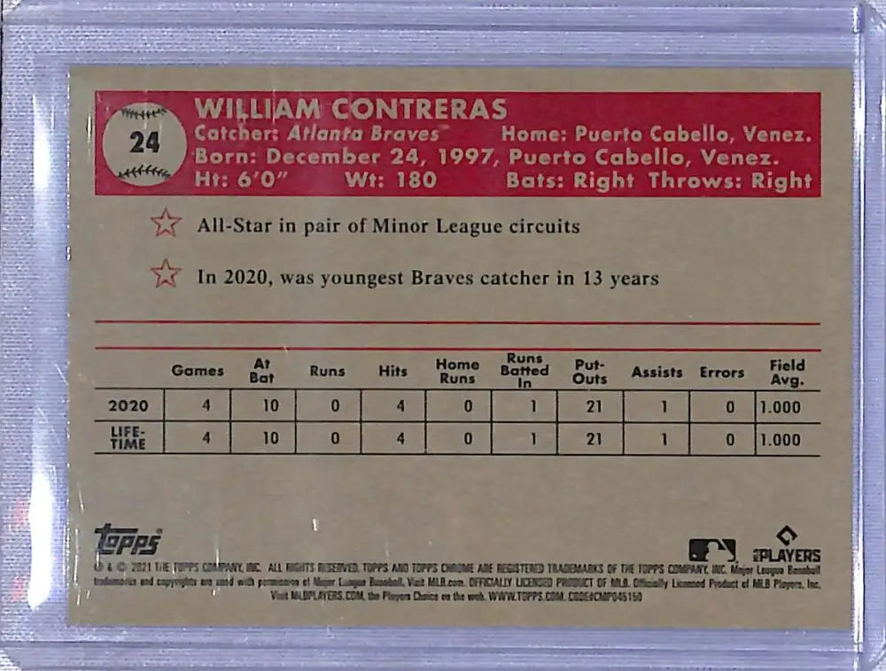 William Contreras baseball card 2021 Topps Chrome Platinum Anniversary Refractor Prism Blue