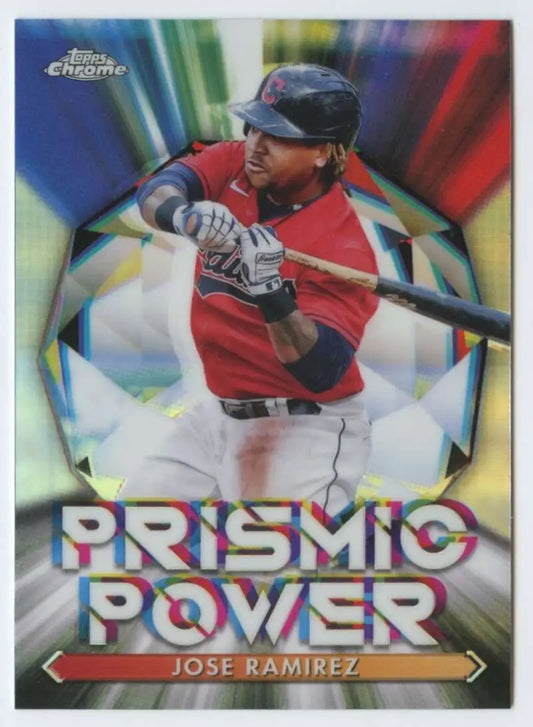 2021 Topps Chrome Prismic Power Refractor Jose Ramirez in red jersey baseball card