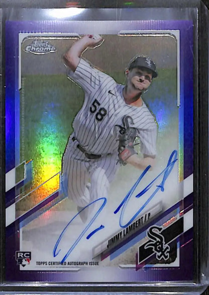 Signed Jimmy Lambert Rookie Auto Purple Refractor Chrome Baseball Card with Holographic Finish