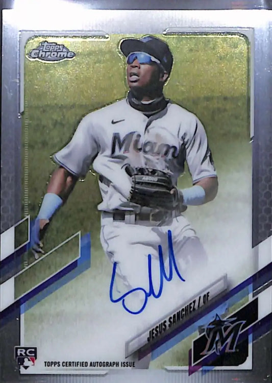 Signed Jesus Sanchez Rookie Auto Baseball Card with Chrome Finish and Blue Autograph