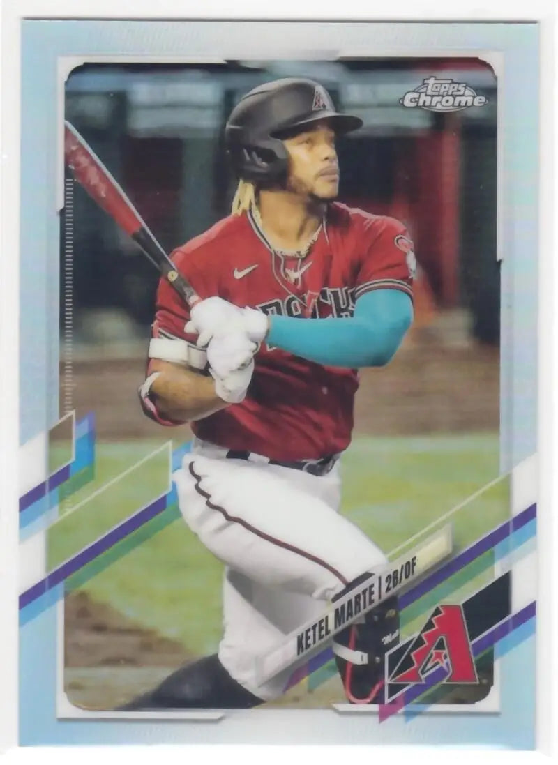 Baseball player Ketel Marte in Arizona Diamondbacks uniform for Topps Chrome Refractor card
