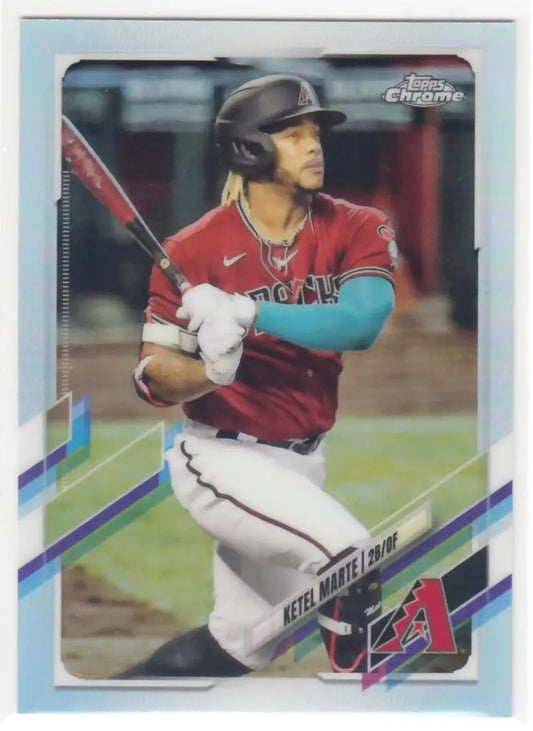 Baseball player Ketel Marte in Arizona Diamondbacks uniform for Topps Chrome Refractor card