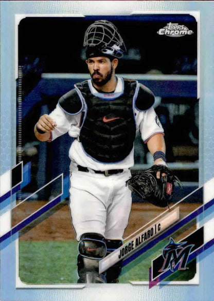 Baseball catcher in protective gear wearing Milwaukee Brewers uniform for Topps Chrome card