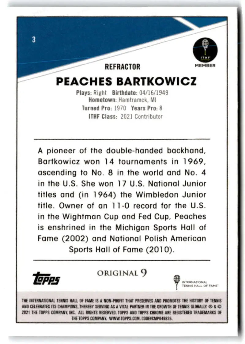 Trading card showcasing Peaches Bartkowicz from Topps Chrome Refractor collection