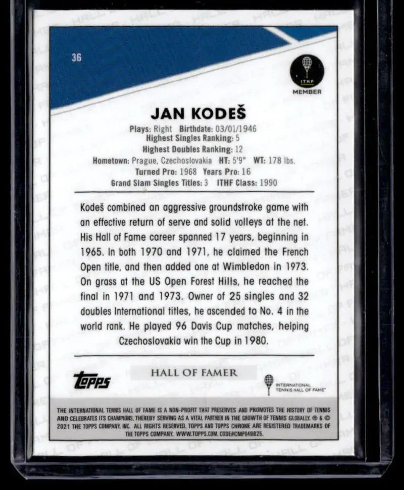 Trading card of Jan Kodes featuring Topps Chrome Refractor mini diamond design