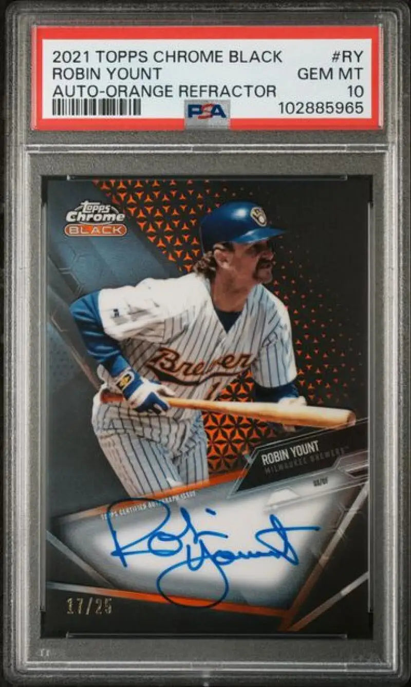 Graded Robin Yount autographed Topps Chrome Refractor GEM MINT baseball card