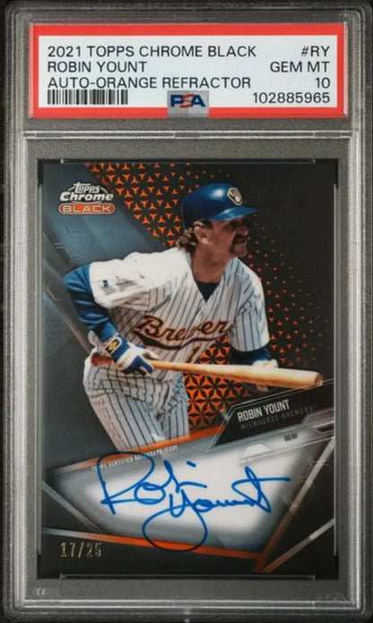 Graded Robin Yount autographed Topps Chrome Refractor GEM MINT baseball card