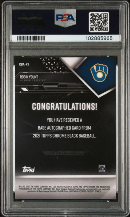 Graded Robin Yount Topps Chrome Refractor baseball card with PSA 10 Gem Mint condition