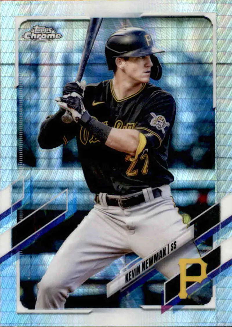 Kevin Newman in Pittsburgh Pirates uniform at bat on Topps Chrome Refractor card