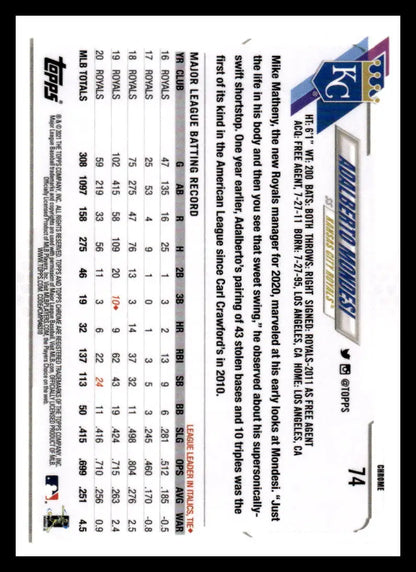 Topps Chrome Refractor Prism #74 Adalberto Mondesi Kansas City Royals Baseball Card stats