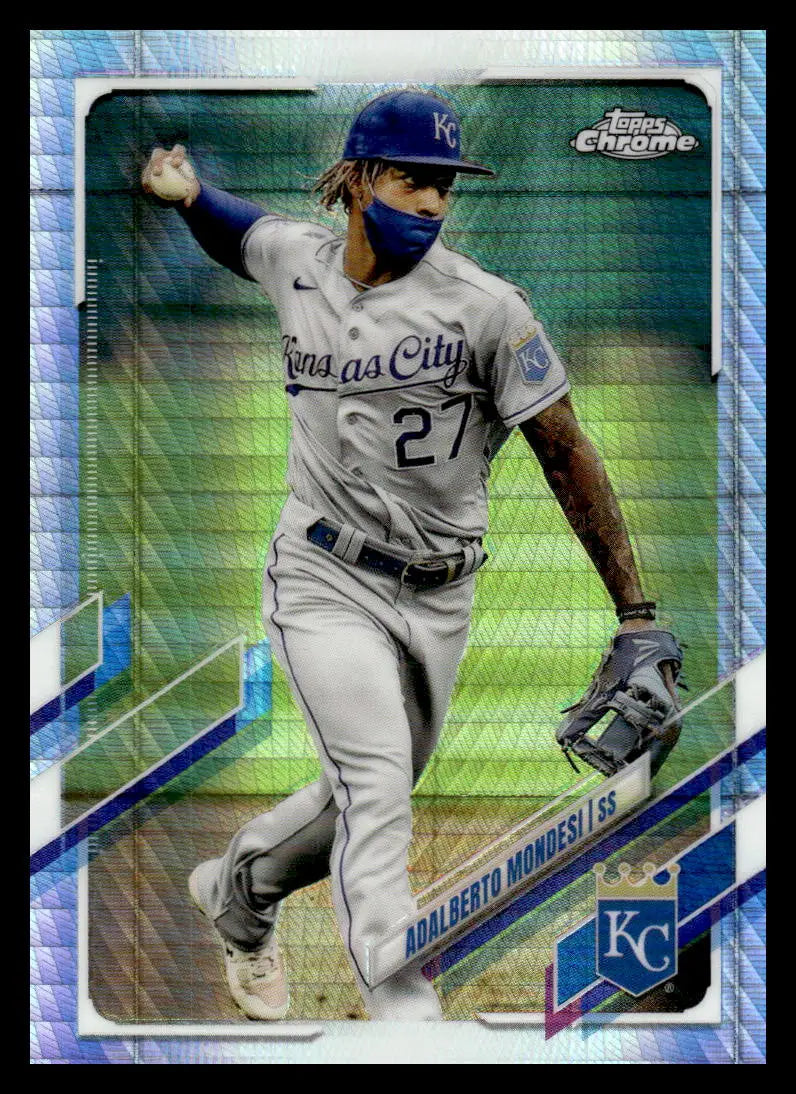 Adalberto Mondesi in Kansas City Royals uniform on 2021 Topps Chrome Refractor Prism card
