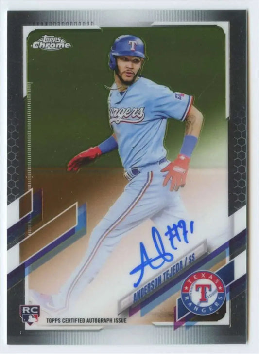 Autographed Anderson Tejeda Topps Chrome Rookie card from the Texas Rangers