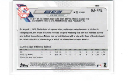 Nick Nelson 2021 Topps Chrome Rookie Autographs New York Yankees Baseball Card
