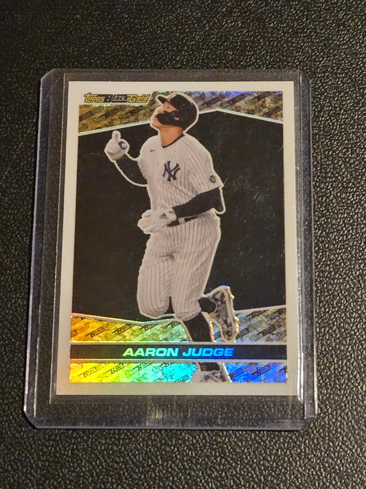 Aaron Judge baseball trading card in plastic sleeve from 2021 Topps Chrome Update