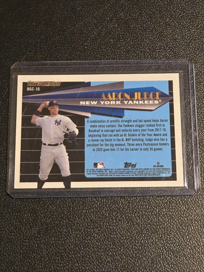 Back of an Aaron Judge New York Yankees baseball card from 2021 Topps Chrome Update