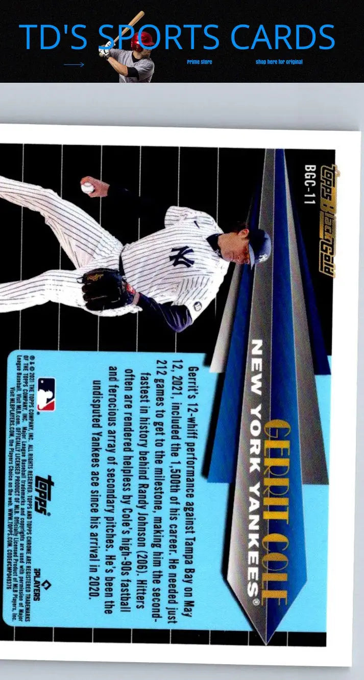 Gerrit Cole baseball card from 2021 Topps Chrome Update #BGC-11 Topps Black Gold