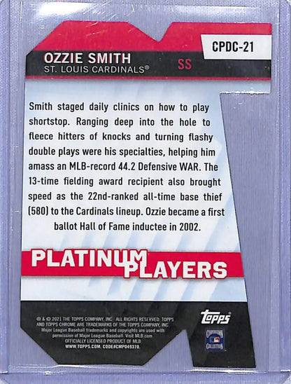 Ozzie Smith baseball card back from 2021 Topps Chrome Update Platinum Refractors
