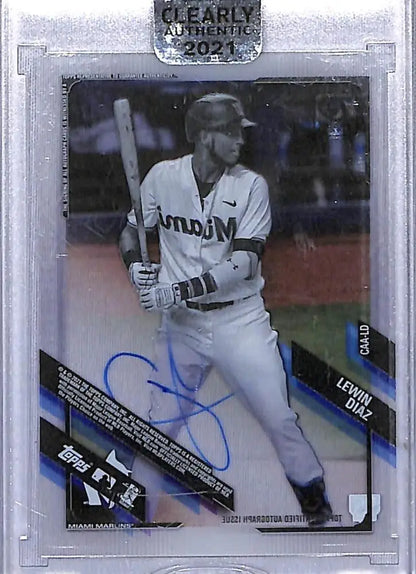 Lewin Diaz autographed baseball card featuring Miami Marlins CAA-LD Lewin Diaz NM-MT
