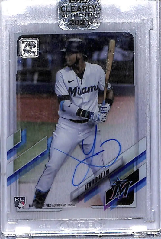 Autographed Lewin Diaz Jr. baseball card from 2021 Topps Clearly Authentic CAA-LD Lewin Diaz