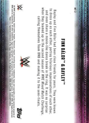 Original gloss WWE Mixed Tag Challenge trading card featuring Finn Bálor and Bayley