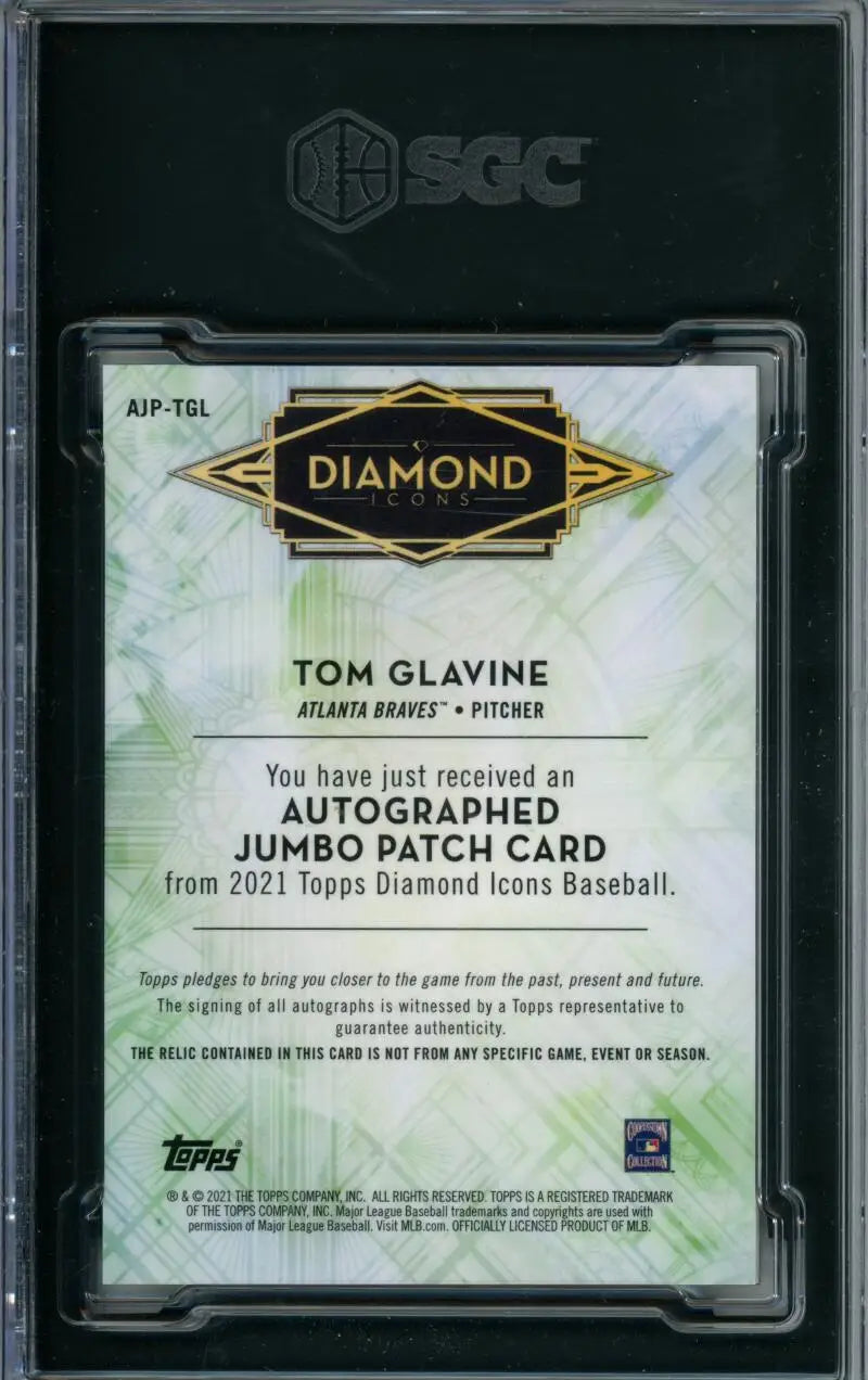 Tom Glavine autographed jumbo patch card from 2021 Topps Diamond Icons Jumbo series